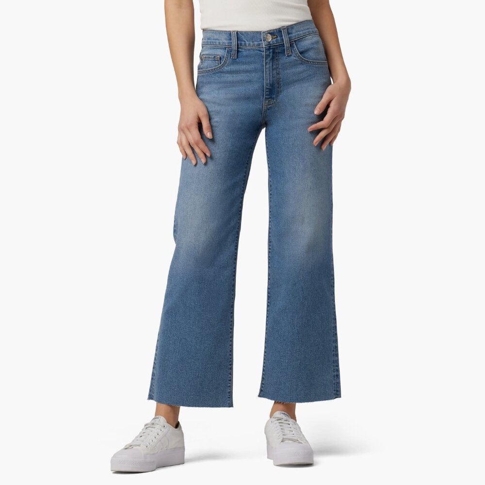 Hudson High Rise Wide Leg Cropped Jeans w/Raw Hem, Size 28